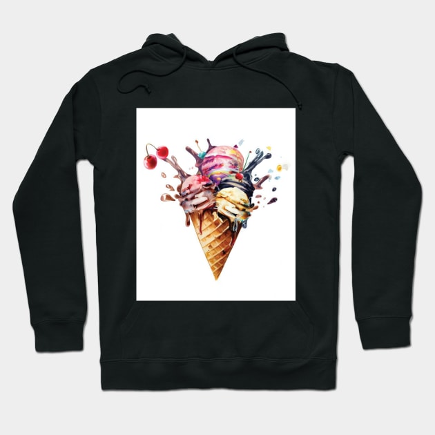 Ice Cream Cone with Splash Watercolor Hoodie by teamlancerbd